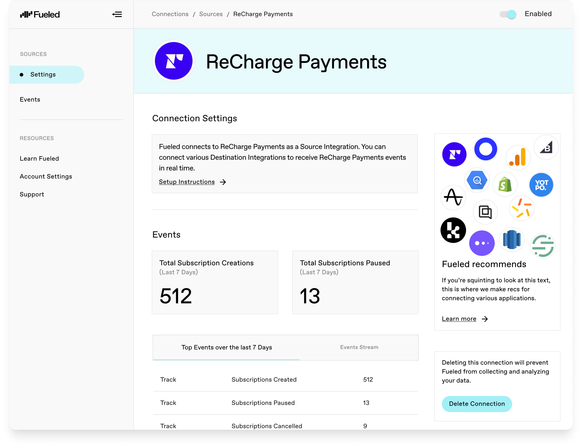 Screenshot of our ReCharge Payments integration.