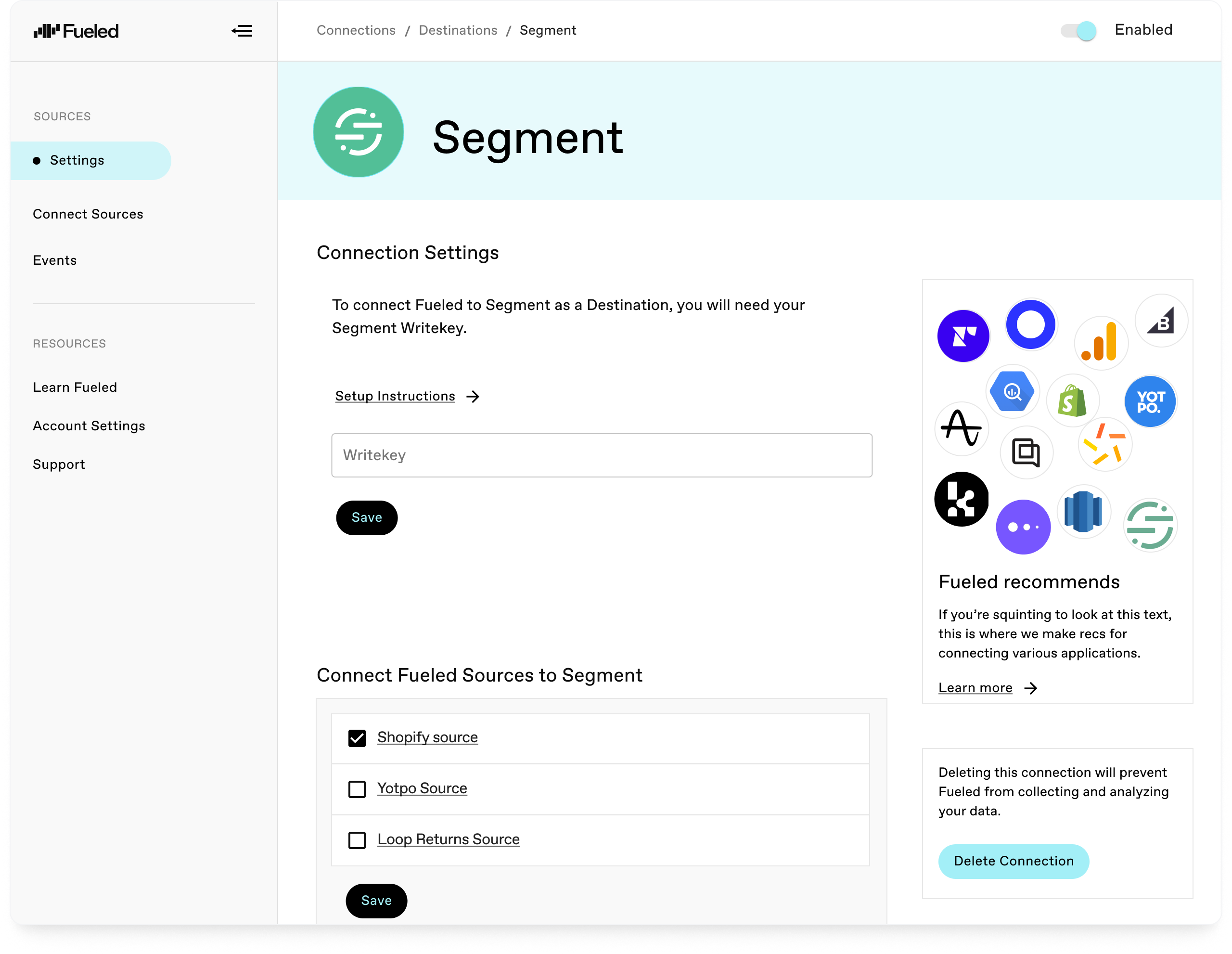 Screenshot of our Segment integration.